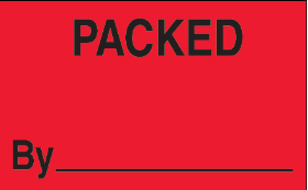 Label, 1-1/4x2","Packed  By...", Florecent Red, 