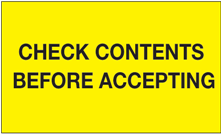 Label, 3" x 5", "Check Contents Before Accepting",