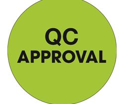 Labels, "QC Approval", 1" Circle, Fluorescent Green