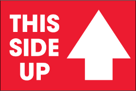 LABEL, 2" x 3" THIS SIDE UP,  500/ROLL, RED WITH WHITE 