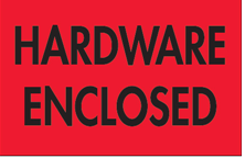 Label, 2" x 3", "Hardware Enclosed", Fluorescent Red,