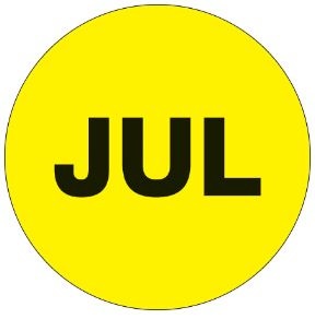 Label 1" Circle - "JULY" Fluorescent Yellow, 500/ROLL