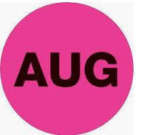 Label 1" Circle - "AUGUST" Fluorescent Pink, 500/ROLL