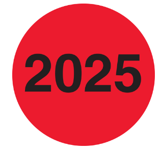 3" Circle - "2025"  (Fluorescent Red) Year Labels