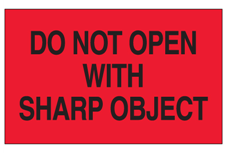 Label, "Do Not Open w/Sharp Object" 3x5, Fl.Red/Black,