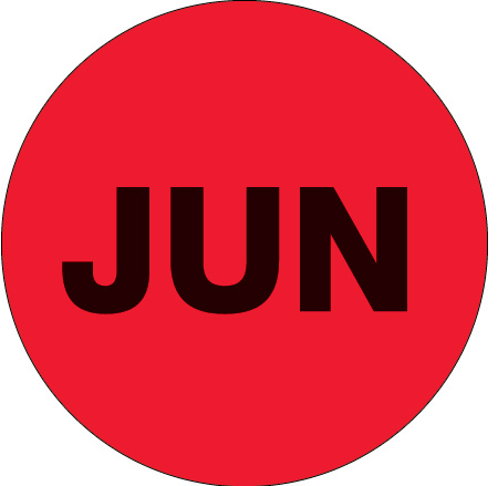 Label, 2" Circle, Month-"June", FL. RED