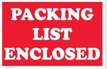 Label 2"x3" Packing List Enclosed, red and white,